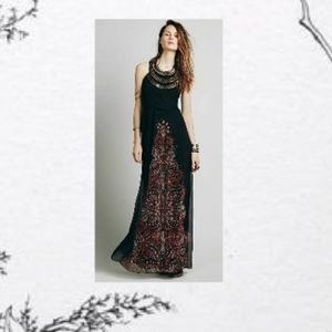 Free people black beaded paisley maxi dress size 4